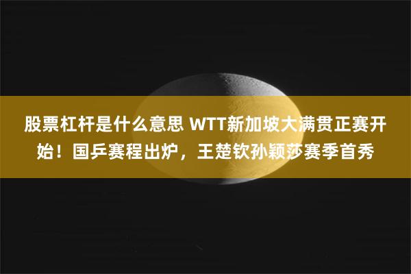 股票杠杆是什么意思 WTT新加坡大满贯正赛开始！国乒赛程出炉，王楚钦孙颖莎赛季首秀